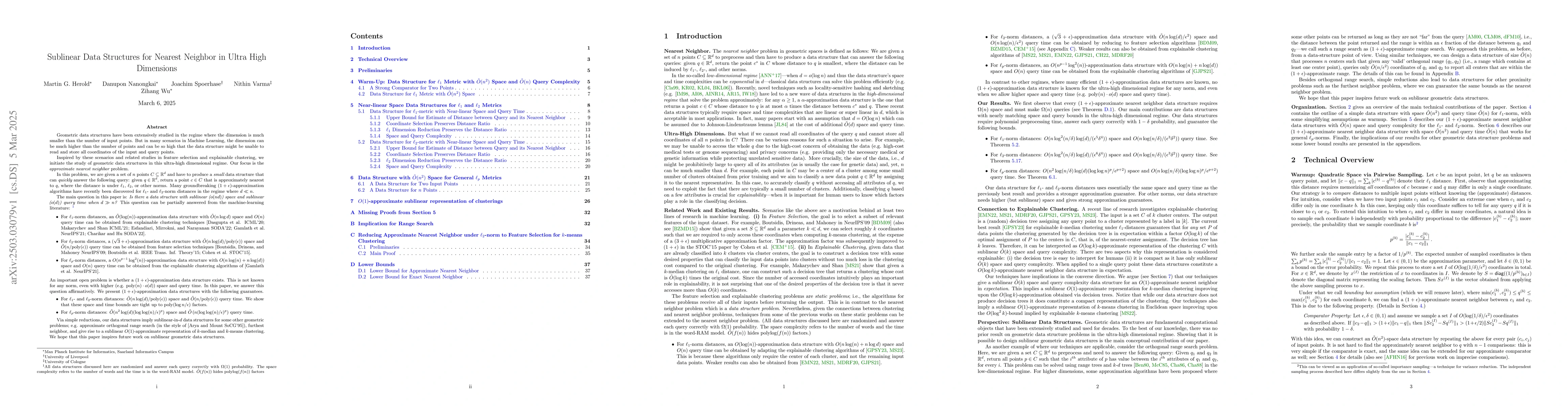 Thumbnail for Sublinear Data Structures for Nearest Neighbor in Ultra High Dimensions