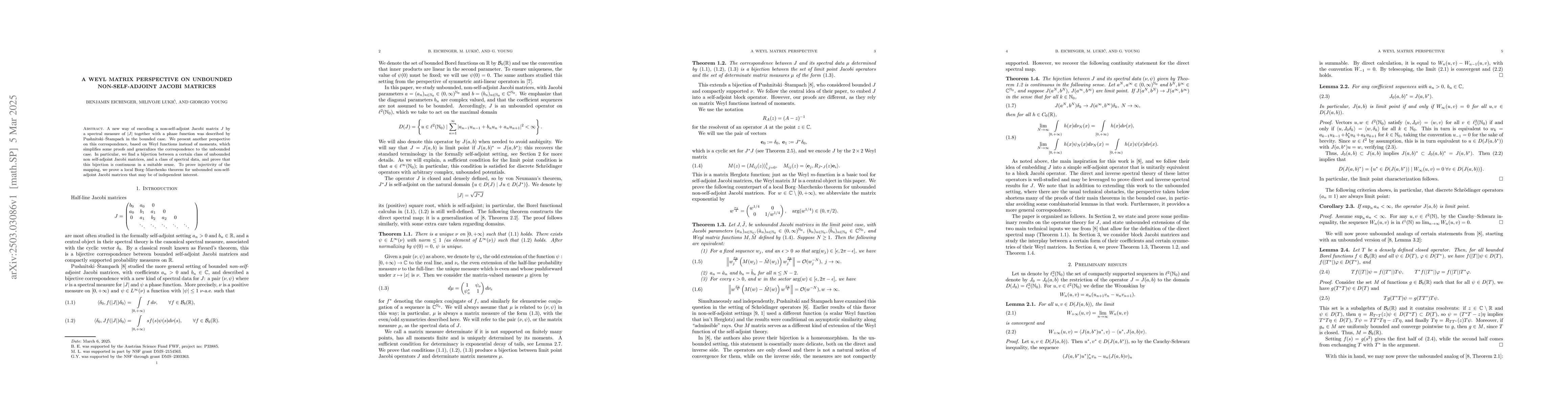 Thumbnail for A Weyl Matrix Perspective on Unbounded Non-Self-Adjoint Jacobi Matrices