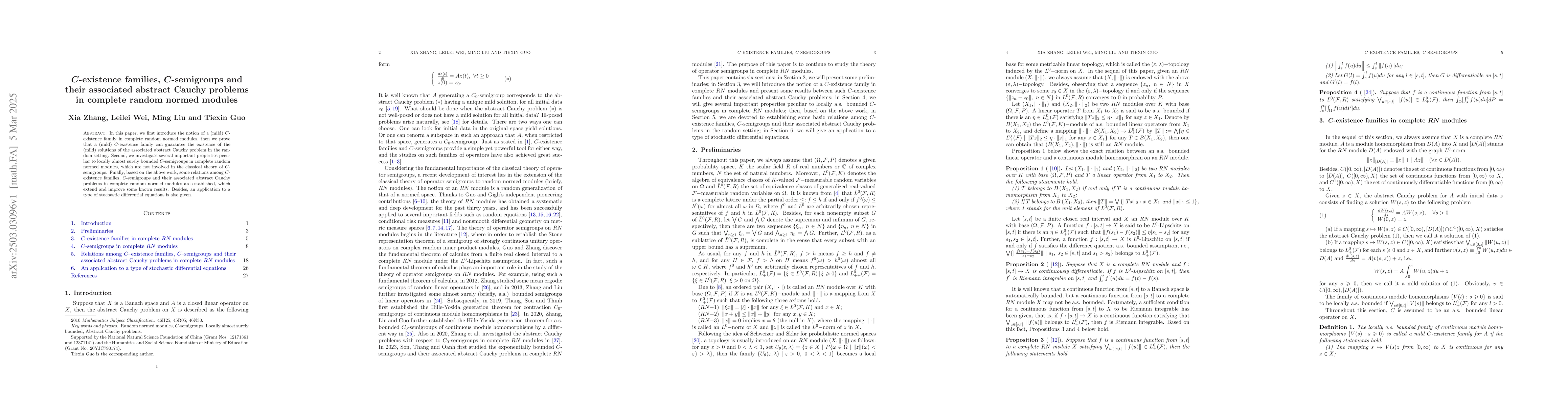 Thumbnail for $C$-existence families, $C$-semigroups and their associated abstract
  Cauchy problems in complete random normed modules