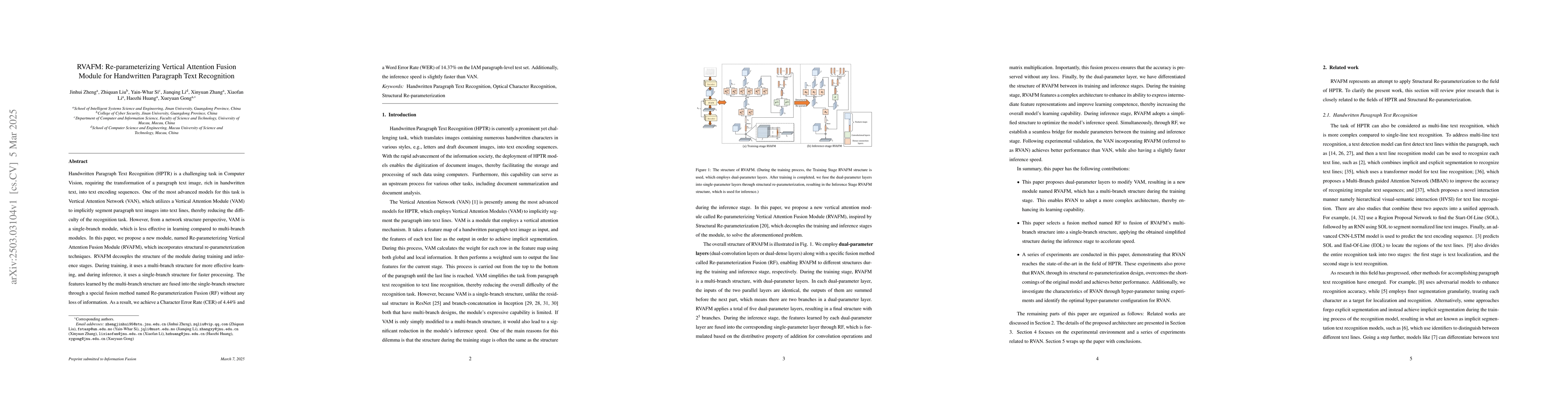 Thumbnail for RVAFM: Re-parameterizing Vertical Attention Fusion Module for
  Handwritten Paragraph Text Recognition