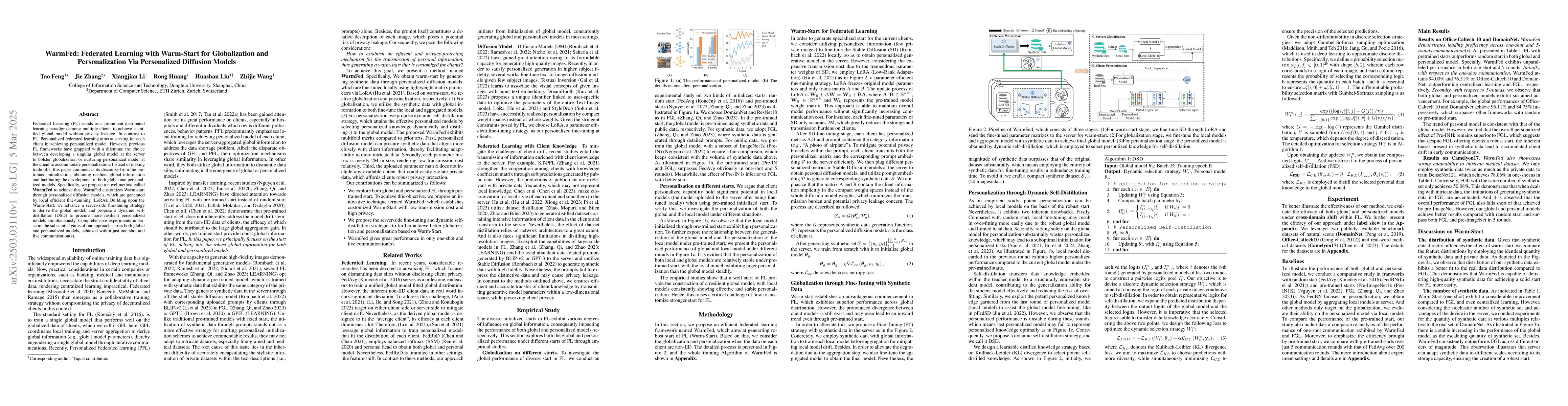 Thumbnail for WarmFed: Federated Learning with Warm-Start for Globalization and
  Personalization Via Personalized Diffusion Models