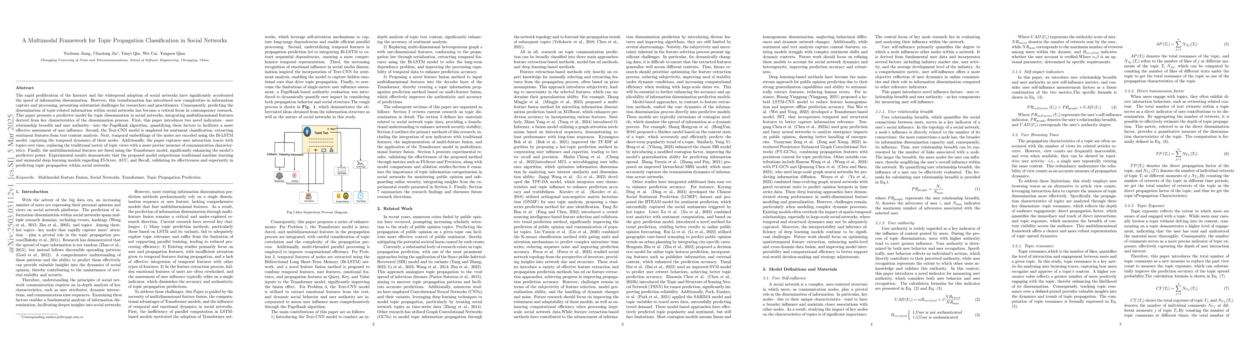 Thumbnail for A Multimodal Framework for Topic Propagation Classification in Social
  Networks