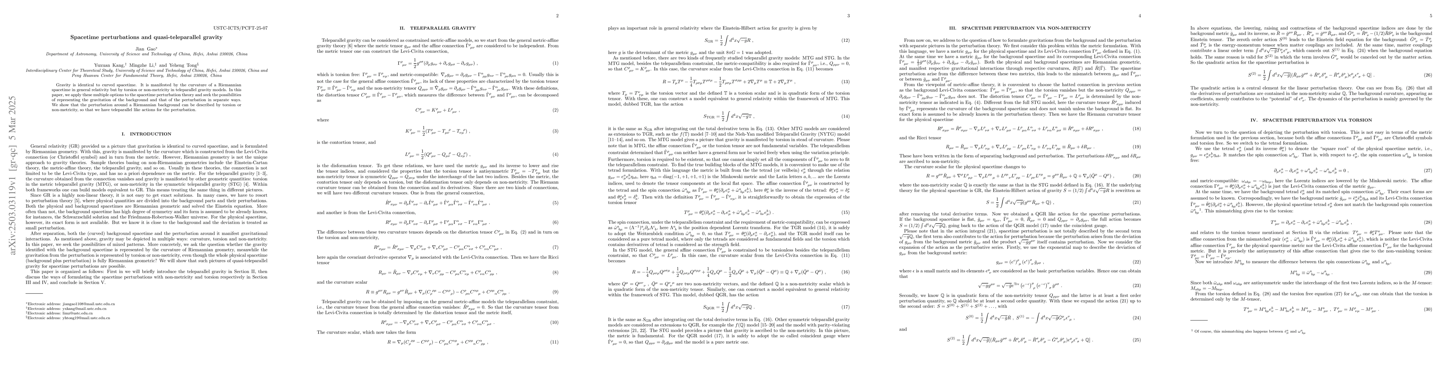 Thumbnail for Spacetime perturbations and quasi-teleparallel gravity