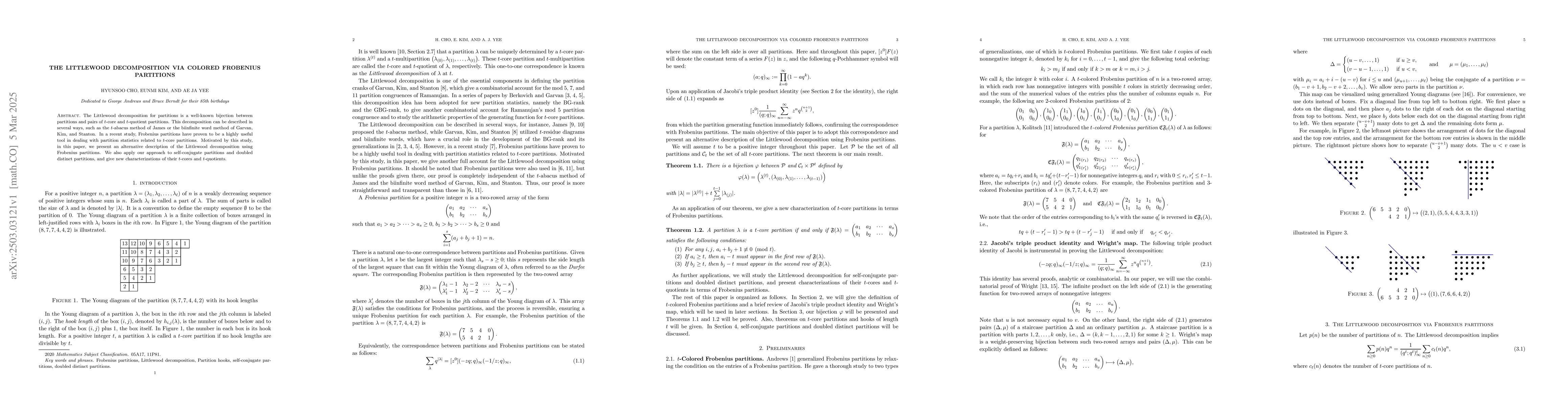 Thumbnail for The Littlewood decomposition via colored Frobenius partitions