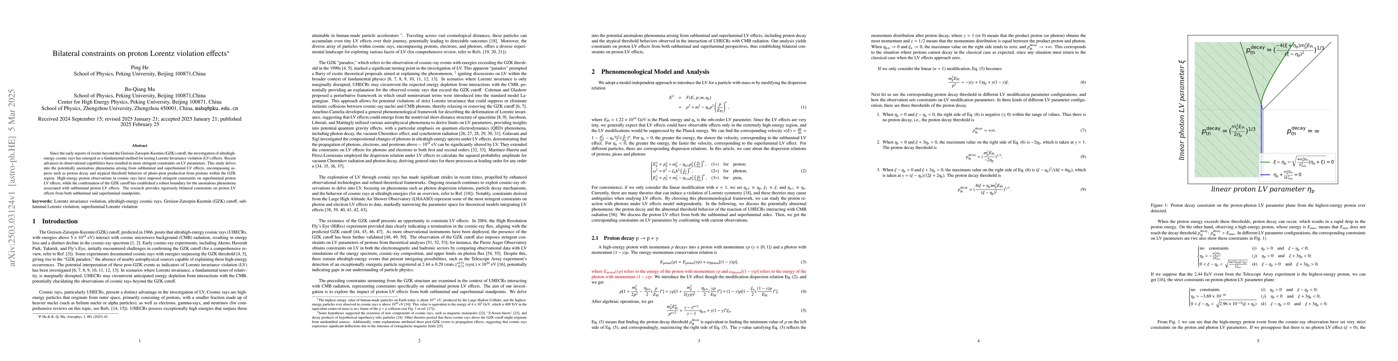 Thumbnail for Bilateral constraints on proton Lorentz violation effects