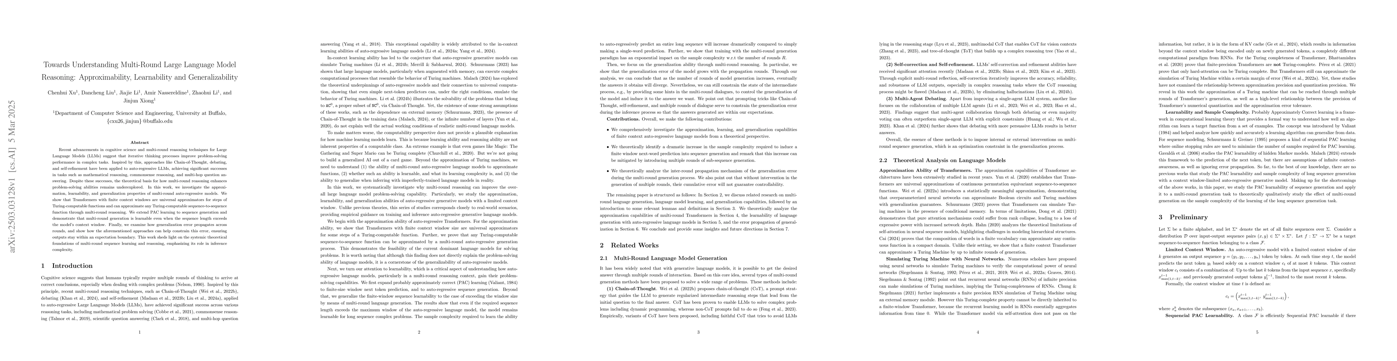 Thumbnail for Towards Understanding Multi-Round Large Language Model Reasoning:
  Approximability, Learnability and Generalizability