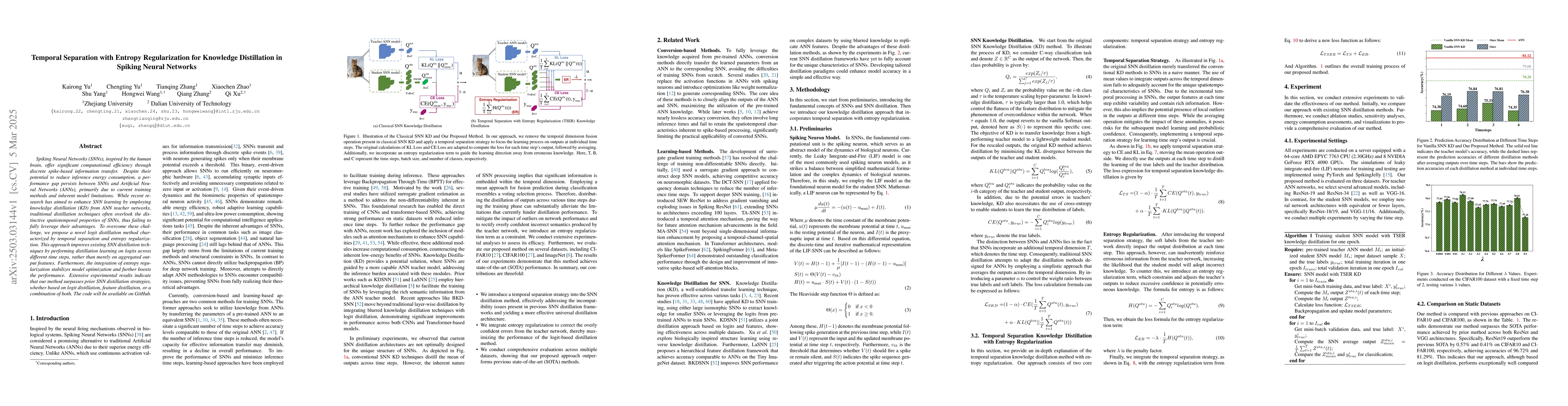 Thumbnail for Temporal Separation with Entropy Regularization for Knowledge
  Distillation in Spiking Neural Networks