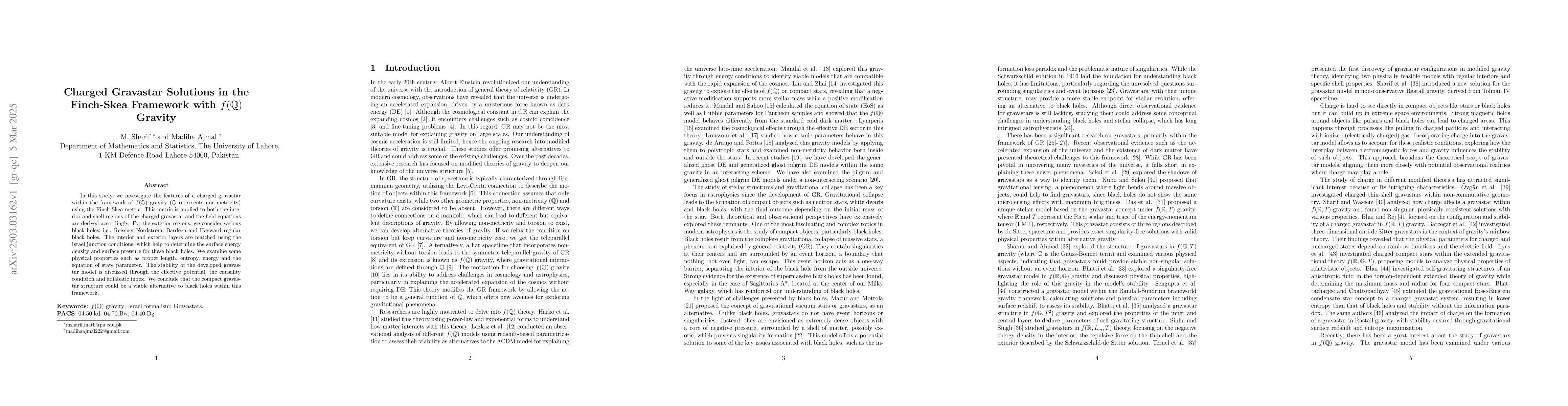 Thumbnail for Charged Gravastar Solutions in the Finch-Skea Framework with
  f(\mathbb{Q}) Gravity