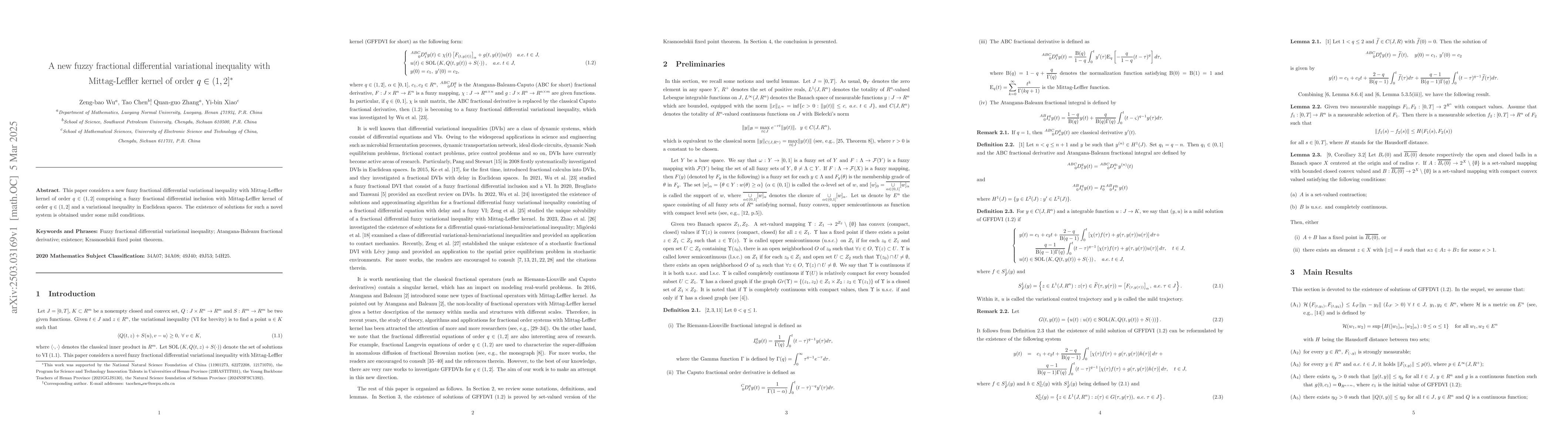 Thumbnail for A new fuzzy fractional differential variational inequality with
  Mittag-Leffler kernel of order $q \in (1,2]$