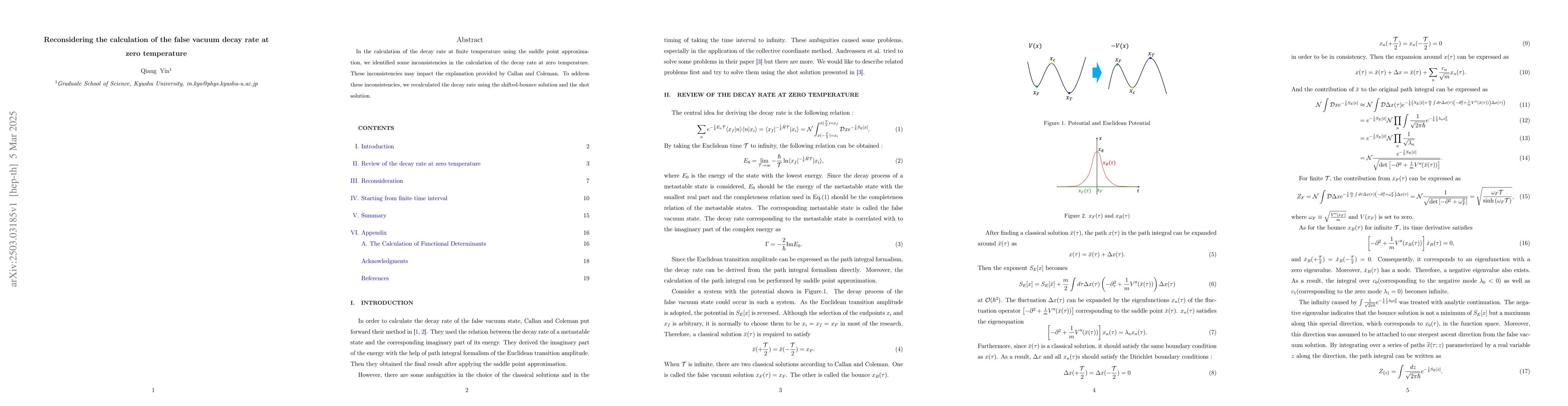 Thumbnail for Reconsidering the calculation of the false vacuum decay rate at zero
  temperature