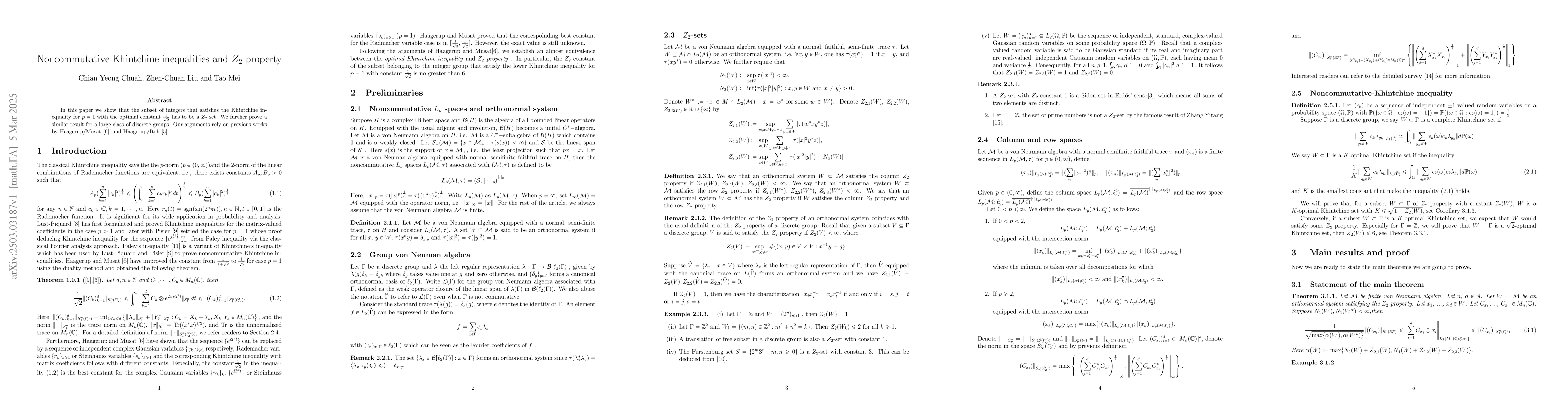 Thumbnail for Khintchine inequalities and $Z_2$ sets