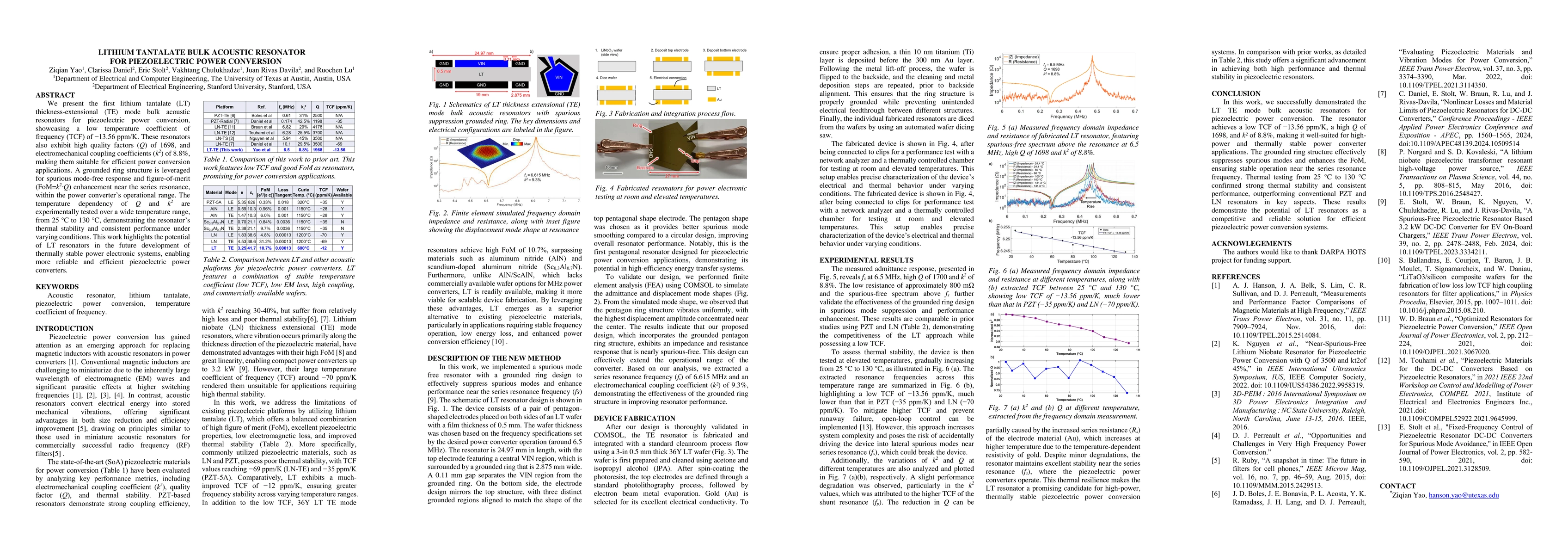 Thumbnail for Lithium Tantalate Bulk Acoustic Resonator For Piezoelectric Power
  Conversion