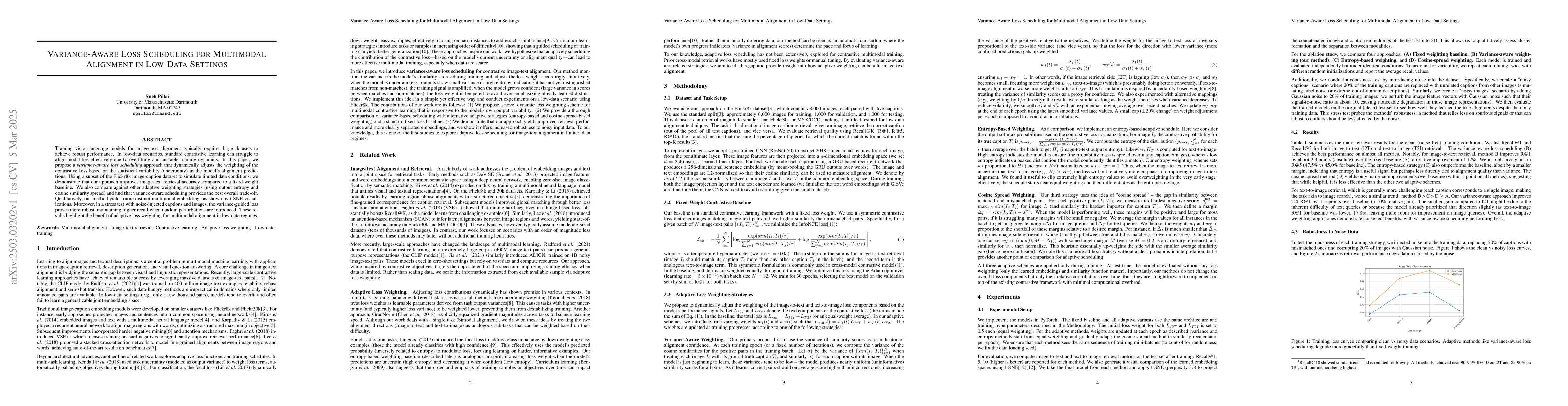 Thumbnail for Variance-Aware Loss Scheduling for Multimodal Alignment in Low-Data
  Settings