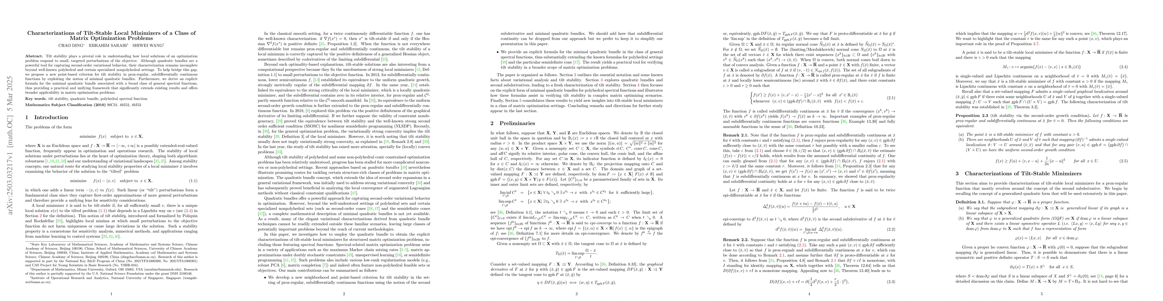 Thumbnail for Characterizations of Tilt-Stable Local Minimizers of a Class of Matrix
  Optimization Problems
