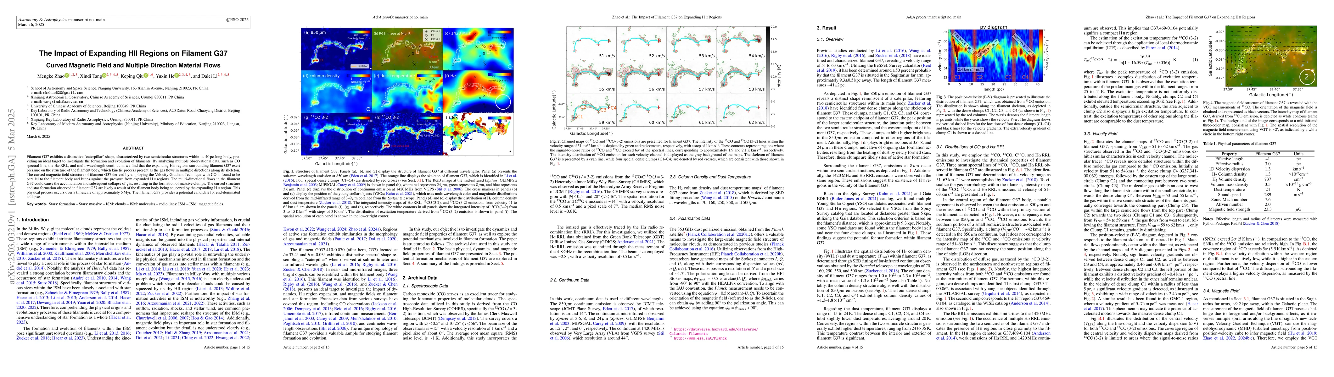 Thumbnail for The Impact of Expanding HII Regions on Filament G37:Curved Magnetic
  Field and Multiple Direction Material Flows