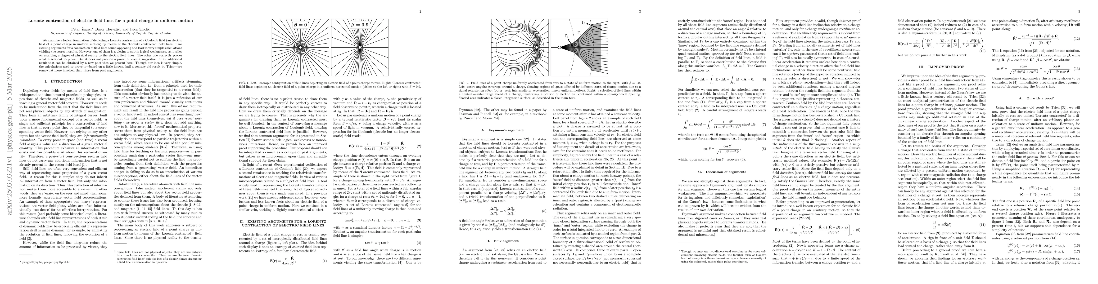 Thumbnail for Lorentz contraction of electric field lines for a point charge in
  uniform motion