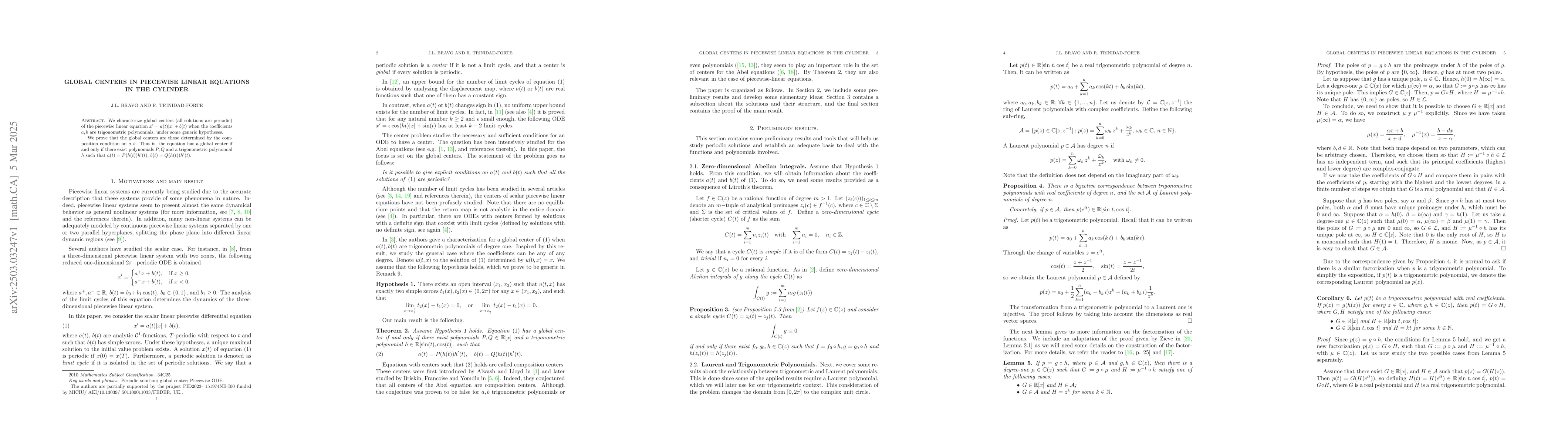 Thumbnail for Global Centers in Piecewise linear Differential Equations in the
  Cylinder
