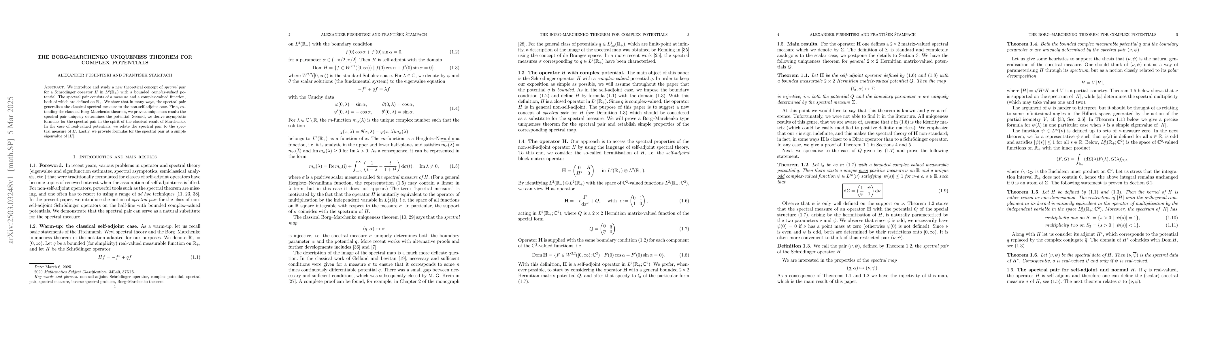 Thumbnail for The Borg-Marchenko uniqueness theorem for complex potentials
