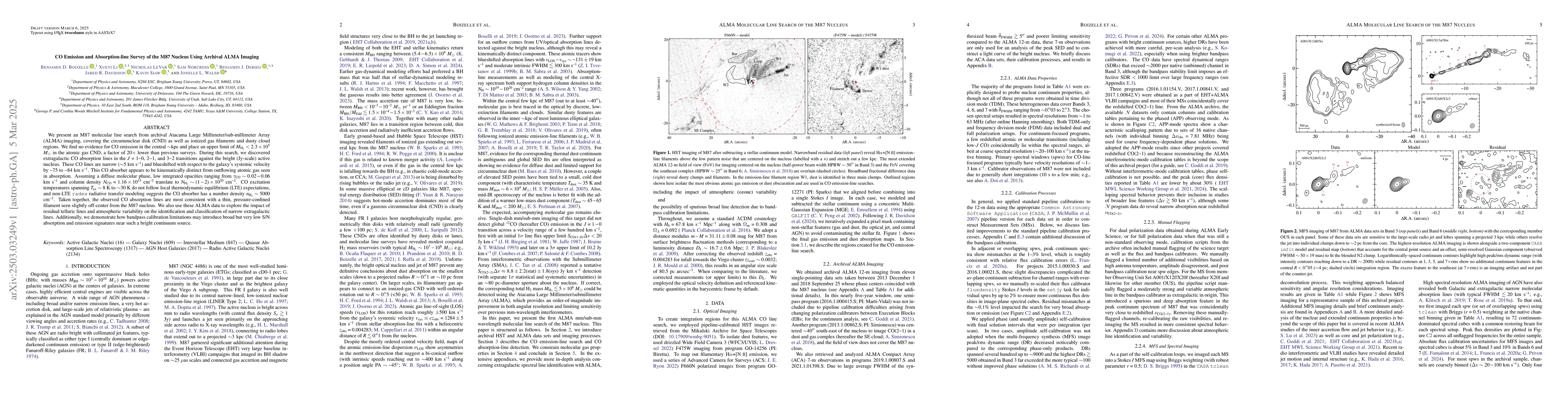 Thumbnail for CO Emission and Absorption-line Survey of the M87 Nucleus Using Archival
  ALMA Imaging