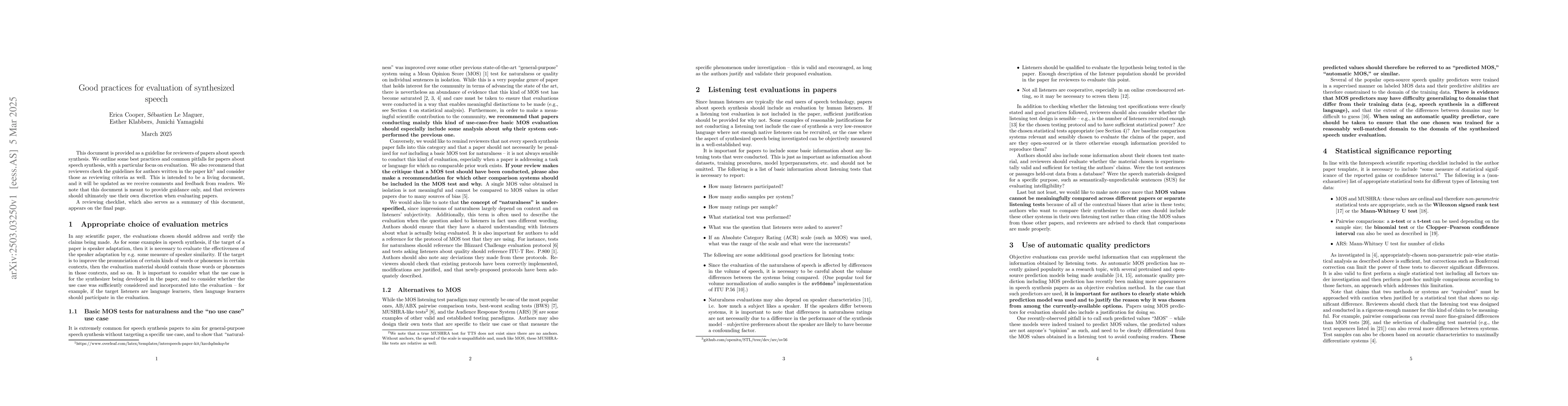 Thumbnail for Good practices for evaluation of synthesized speech