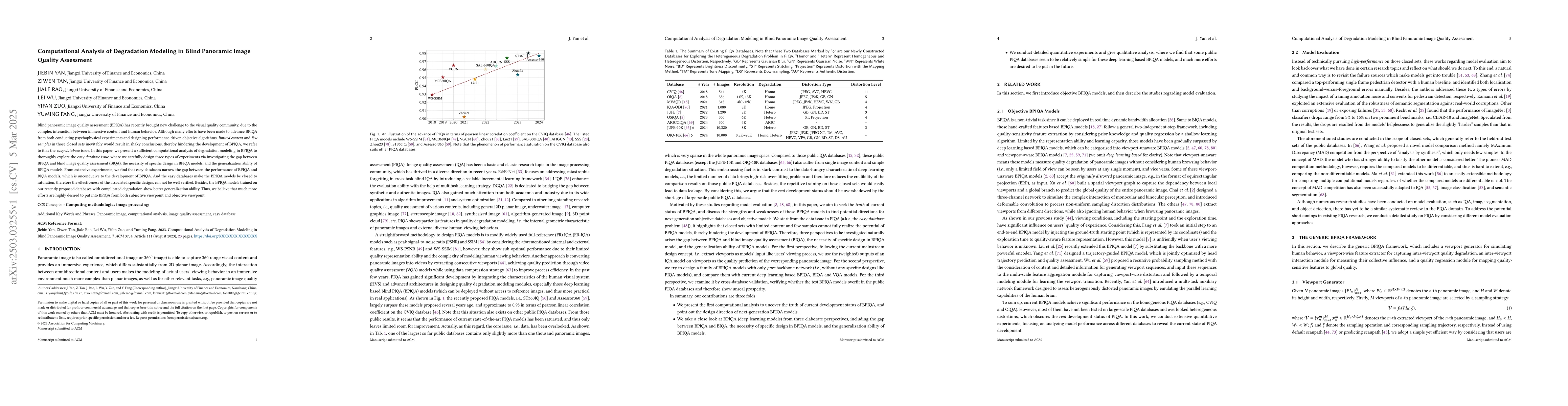 Thumbnail for Computational Analysis of Degradation Modeling in Blind Panoramic Image
  Quality Assessment