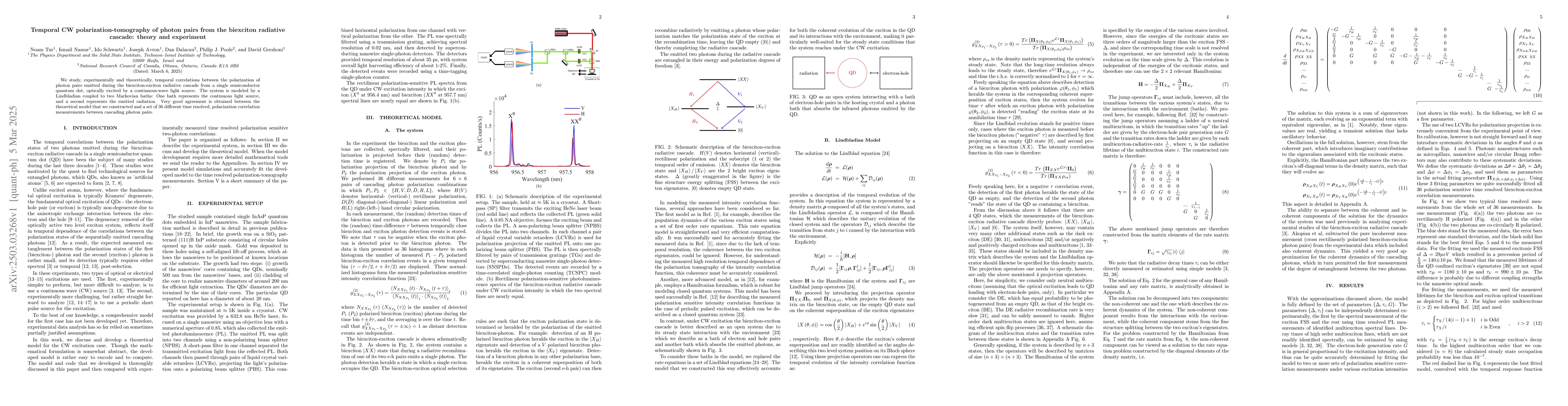 Thumbnail for Temporal CW polarization-tomography of photon pairs from the biexciton
  radiative cascade: theory and experiment