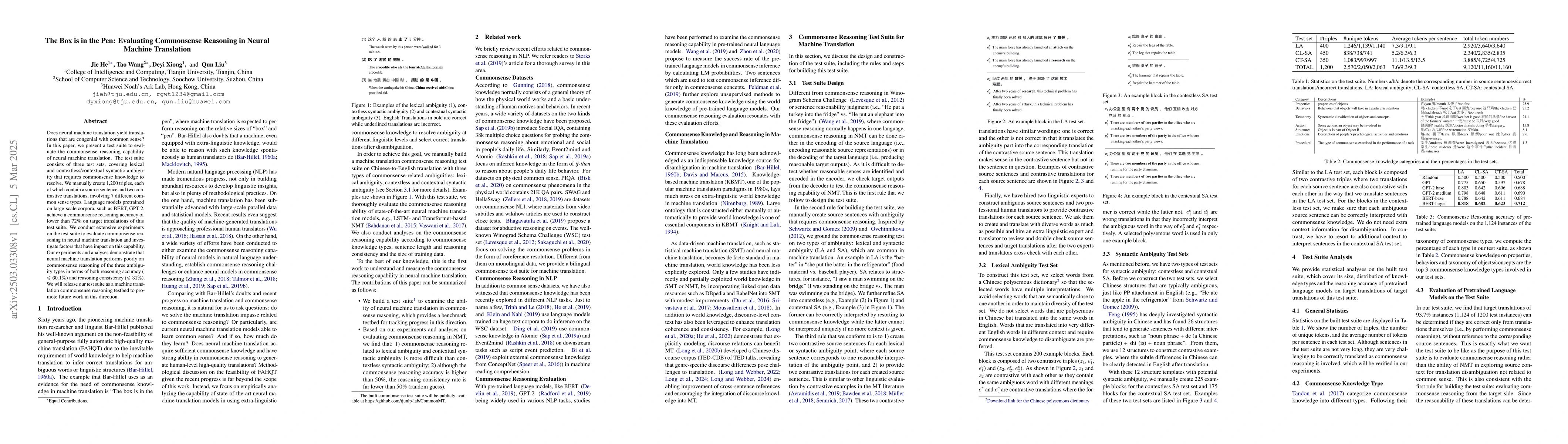 Thumbnail for The Box is in the Pen: Evaluating Commonsense Reasoning in Neural
  Machine Translation