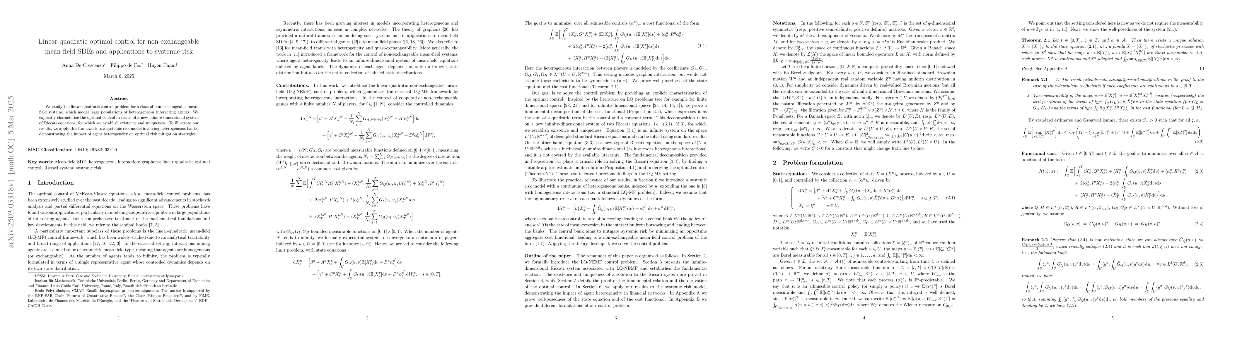 Thumbnail for Linear-quadratic optimal control for non-exchangeable mean-field SDEs
  and applications to systemic risk