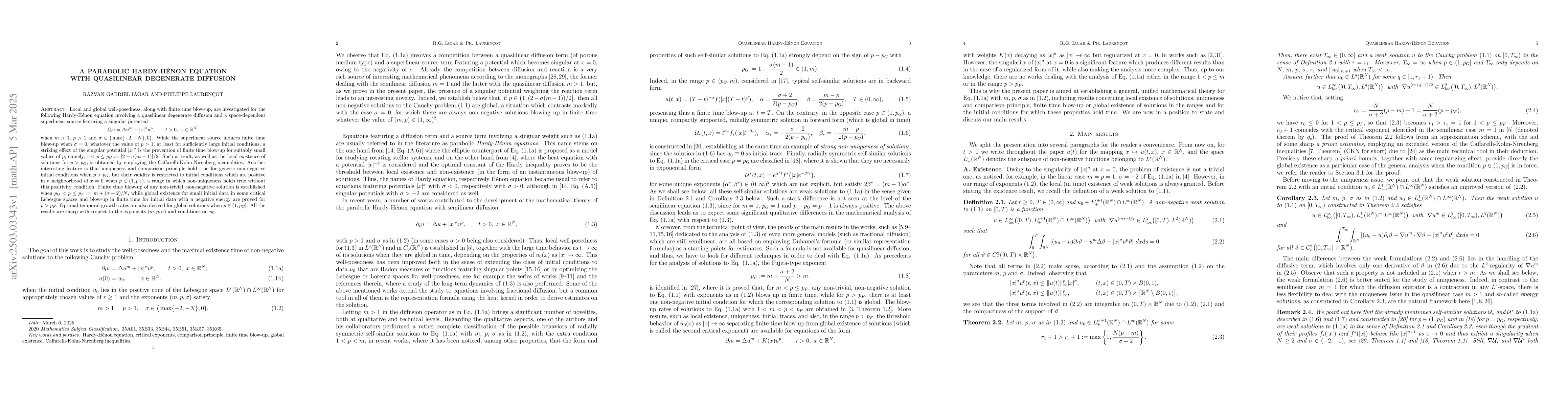 Thumbnail for A parabolic Hardy-Hénon equation with quasilinear degenerate diffusion