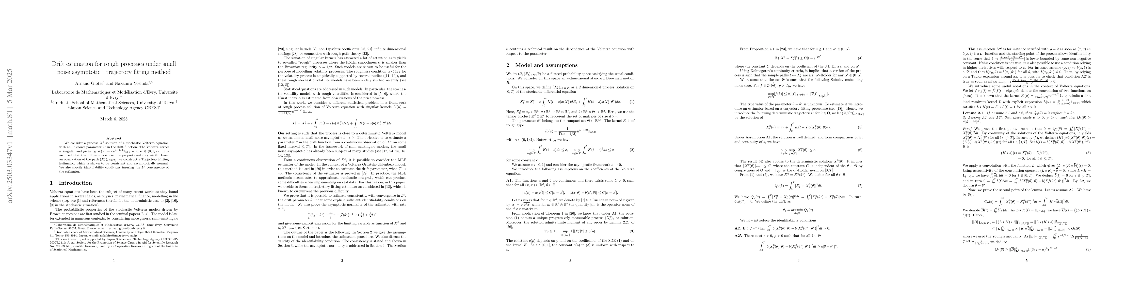 Thumbnail for Drift estimation for rough processes under small noise asymptotic:
  trajectory fitting method