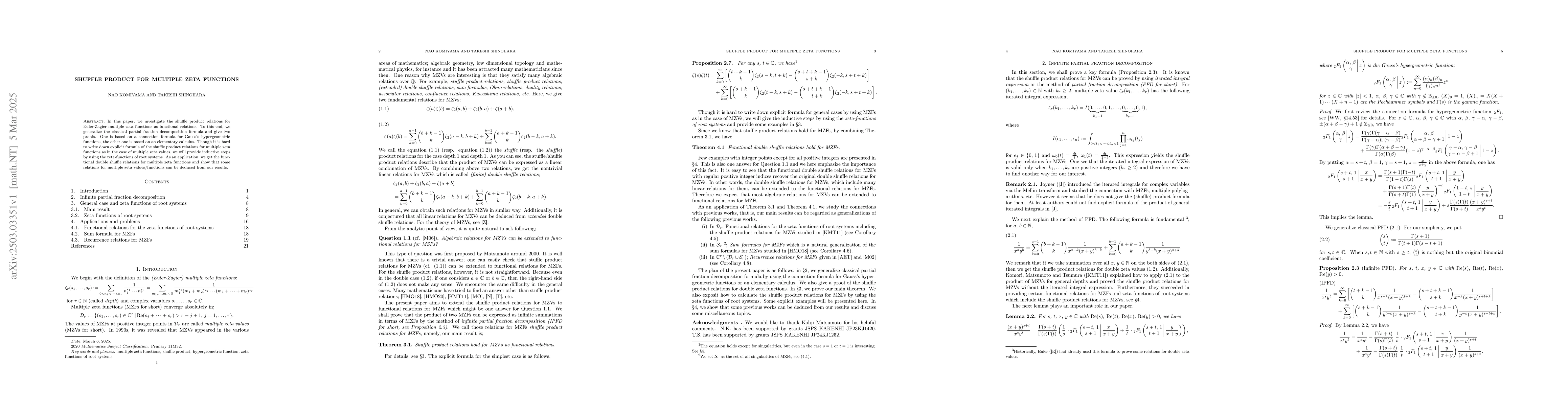 Thumbnail for Shuffle product for multiple zeta functions