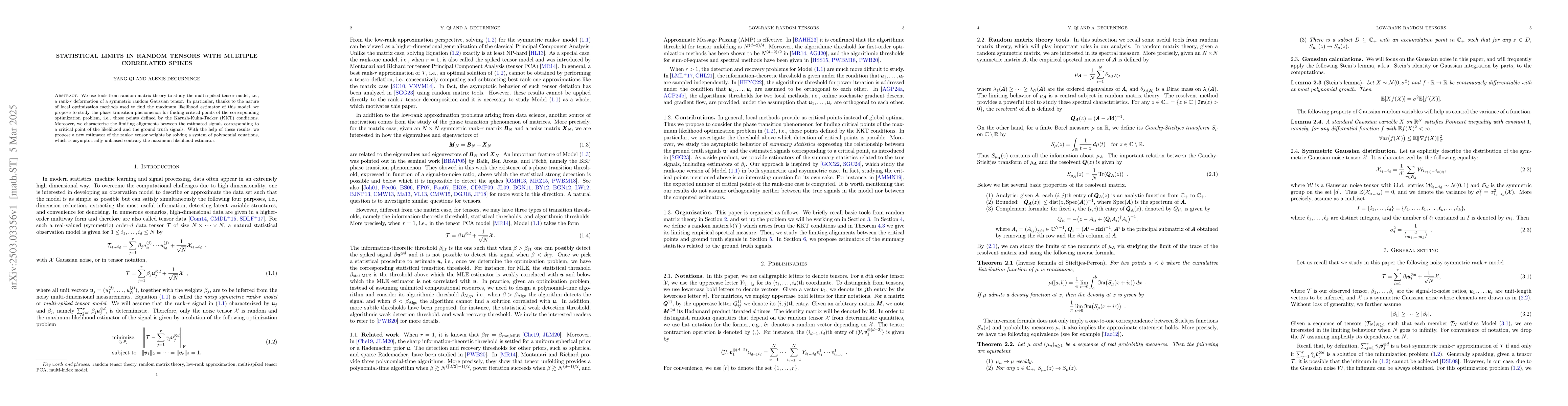 Thumbnail for Statistical Limits in Random Tensors with Multiple Correlated Spikes