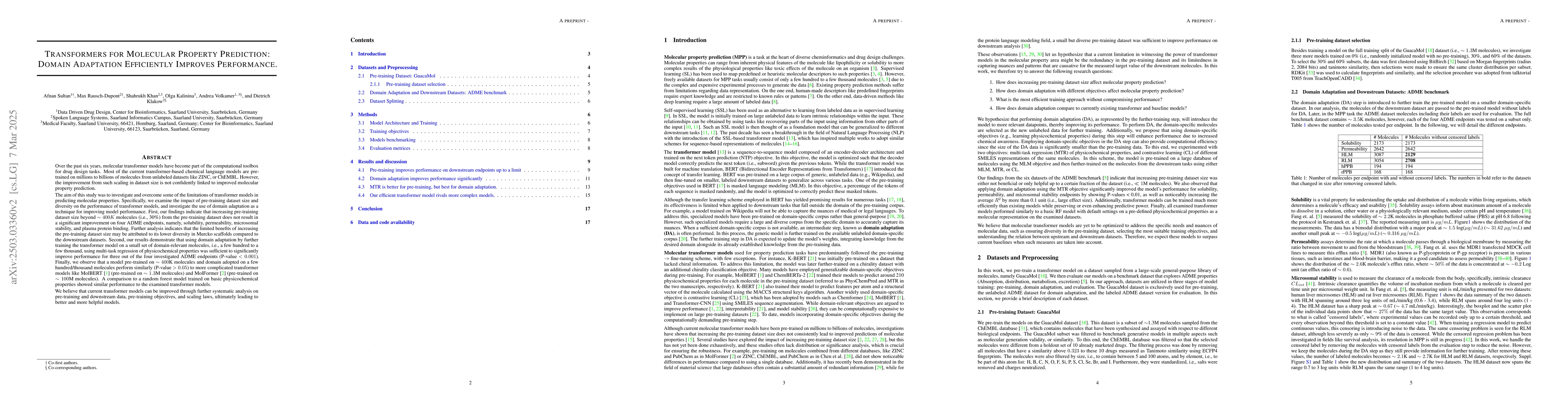 Thumbnail for Transformers for molecular property prediction: Domain adaptation
  efficiently improves performance