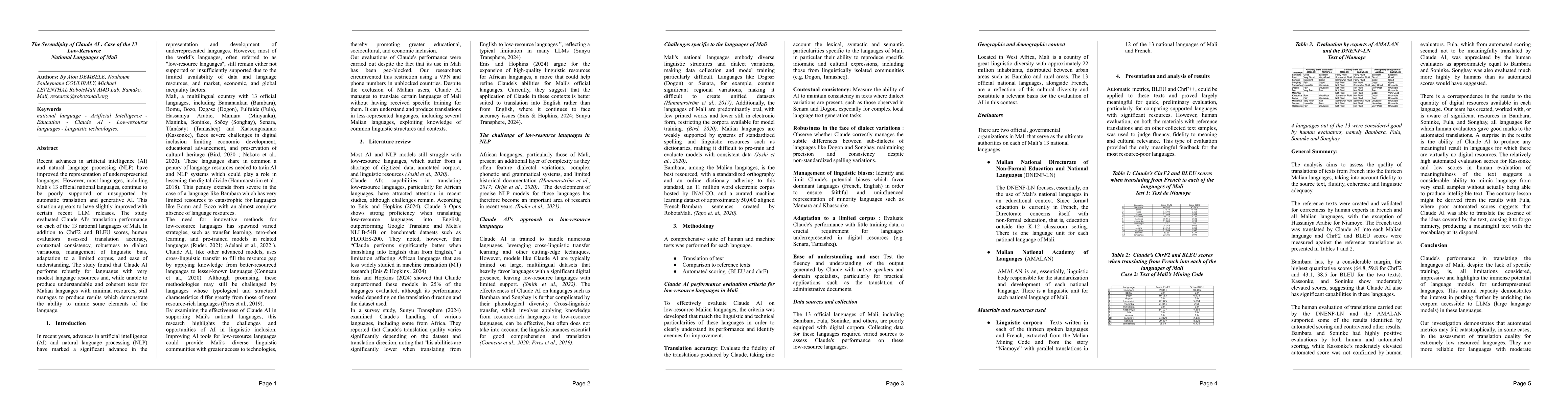 Thumbnail for The Serendipity of Claude AI: Case of the 13 Low-Resource National
  Languages of Mali