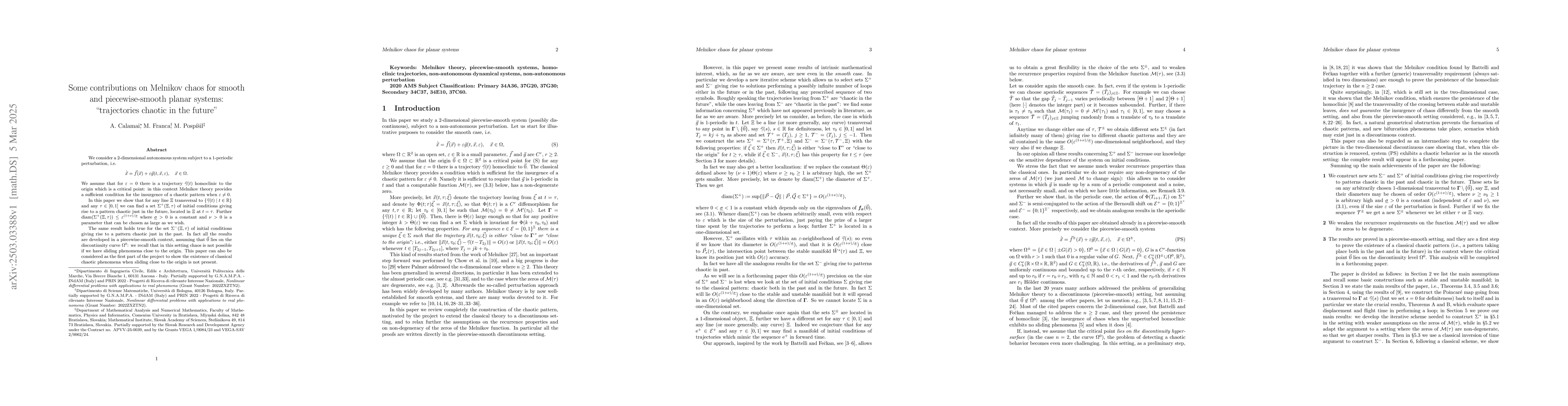 Thumbnail for Some contributions on Melnikov chaos for smooth and piecewise-smooth
  planar systems: "trajectories chaotic in the future"