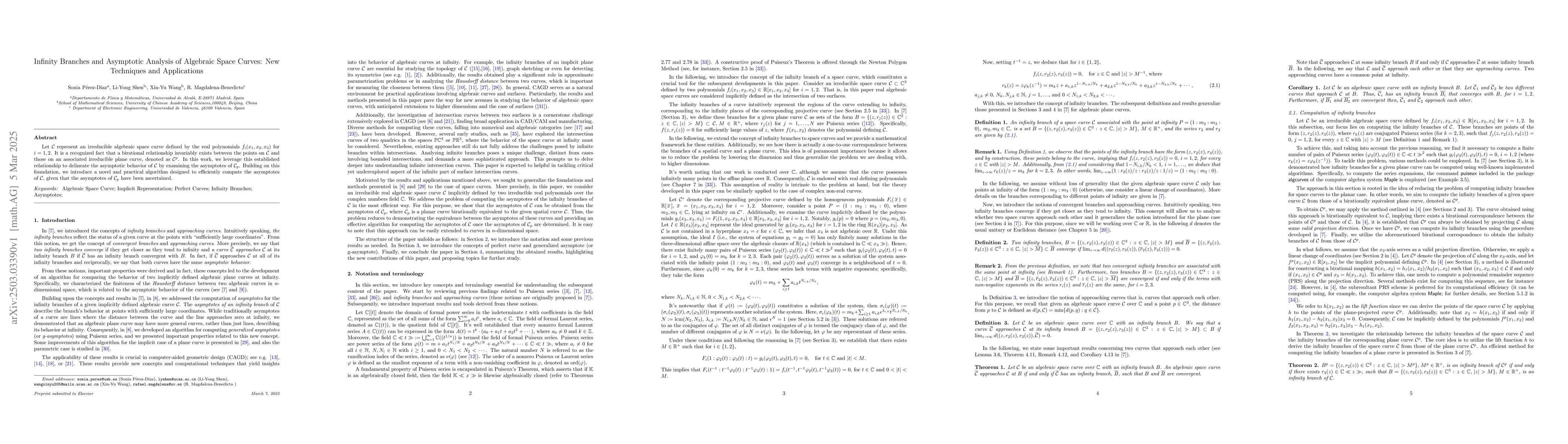 Thumbnail for Infinity Branches and Asymptotic Analysis of Algebraic Space Curves: New
  Techniques and Applications