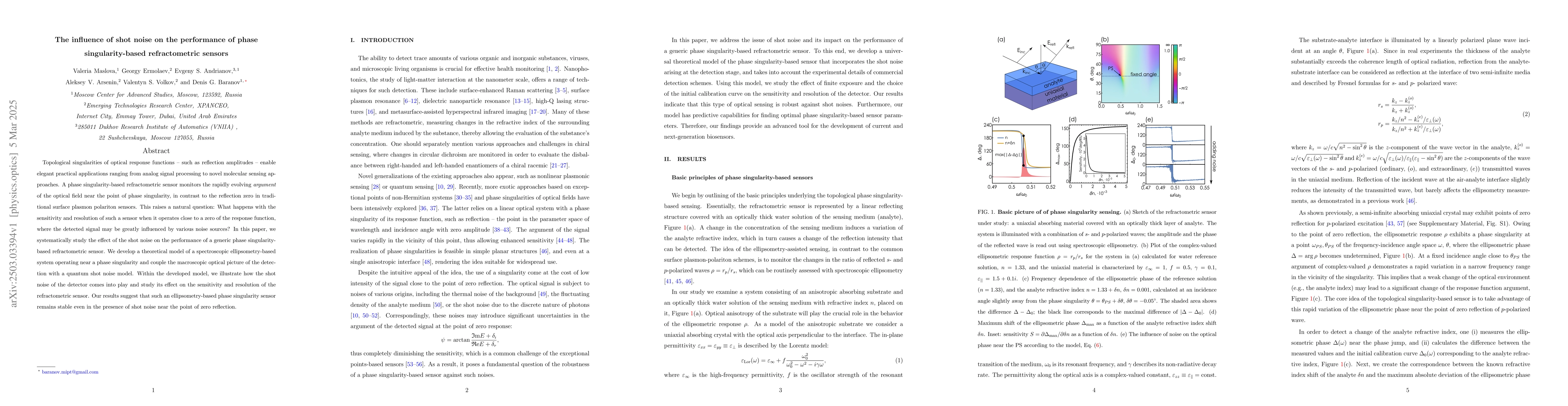 Thumbnail for The influence of shot noise on the performance of phase
  singularity-based refractometric sensors