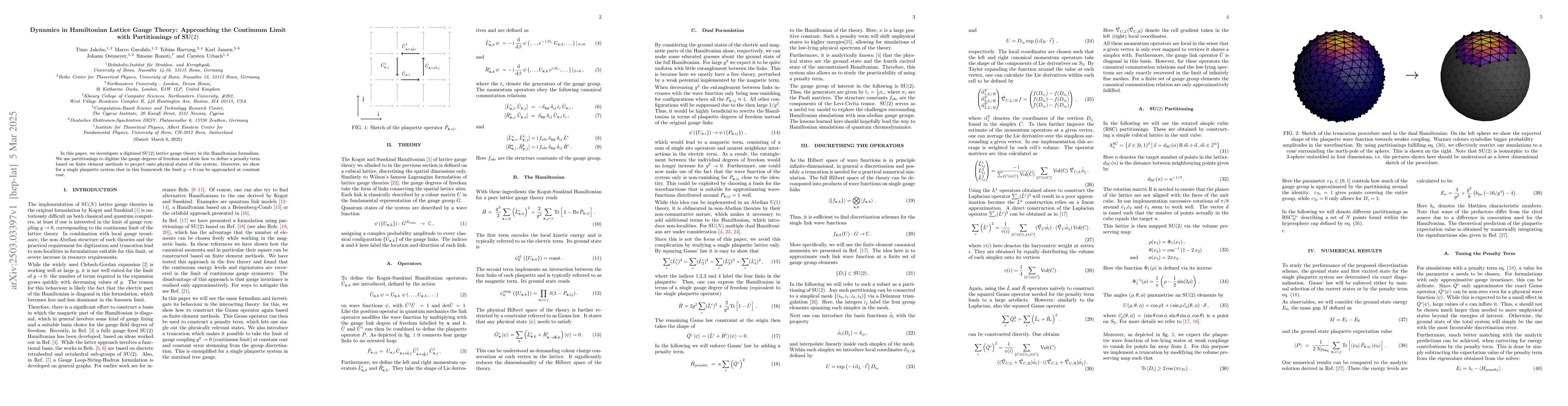 Thumbnail for Dynamics in Hamiltonian Lattice Gauge Theory: Approaching the Continuum
  Limit with Partitionings of SU$(2)$
