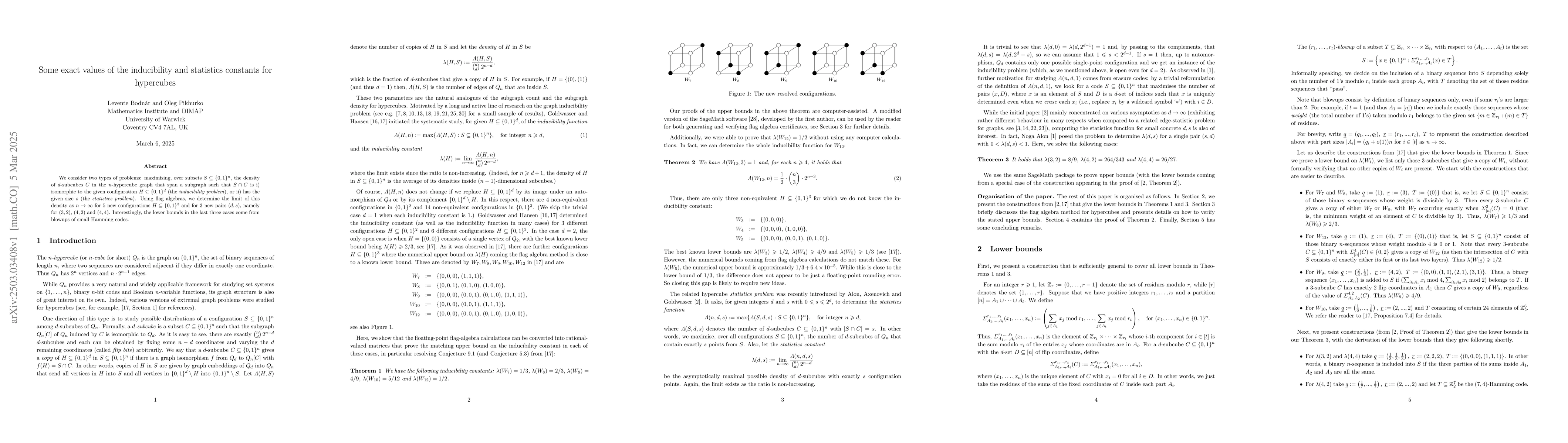 Thumbnail for Some exact values of the inducibility and statistics constants for
  hypercubes