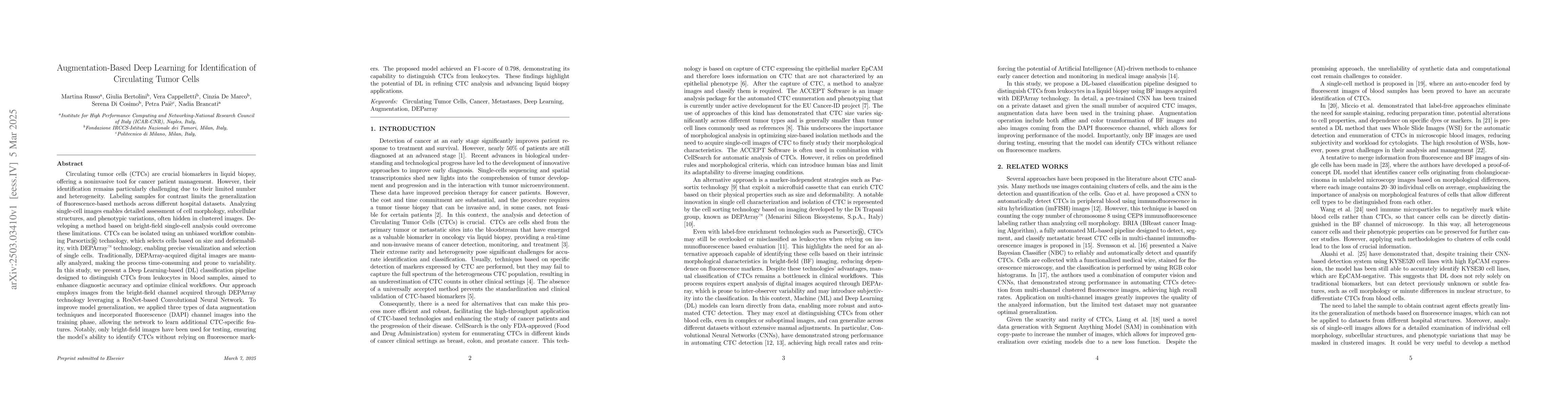 Thumbnail for Augmentation-Based Deep Learning for Identification of Circulating Tumor
  Cells