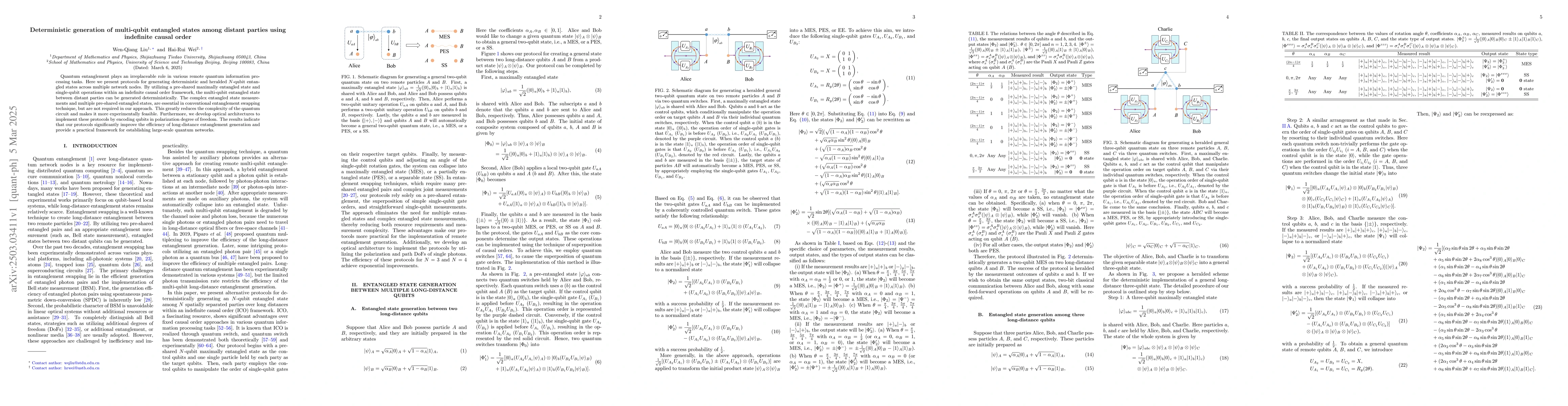 Thumbnail for Deterministic generation of multi-qubit entangled states among distant
  parties using indefinite causal order