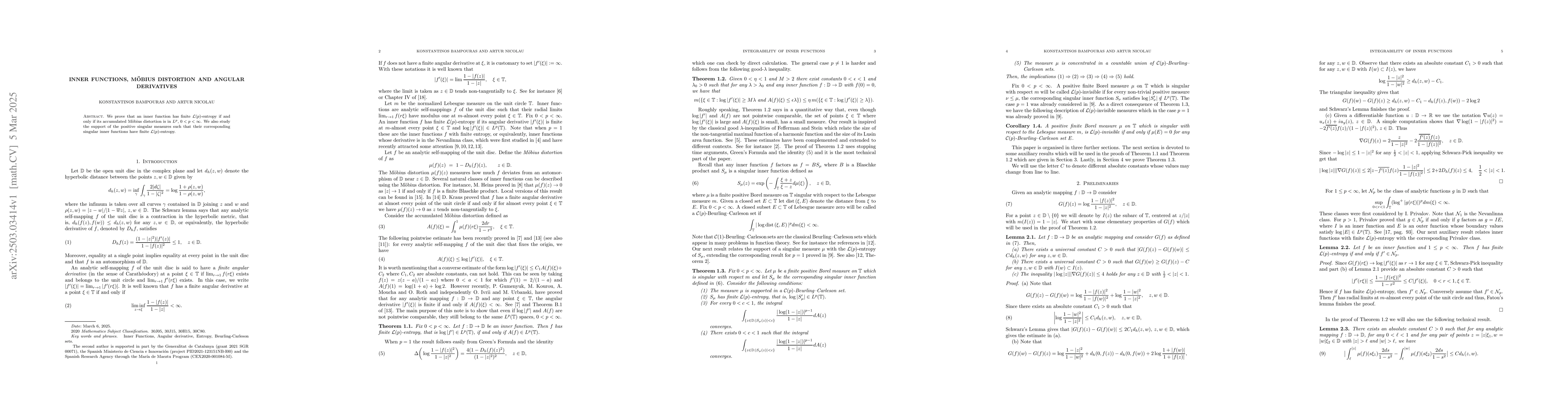 Thumbnail for Inner Functions, Möbius Distortion and Angular Derivatives