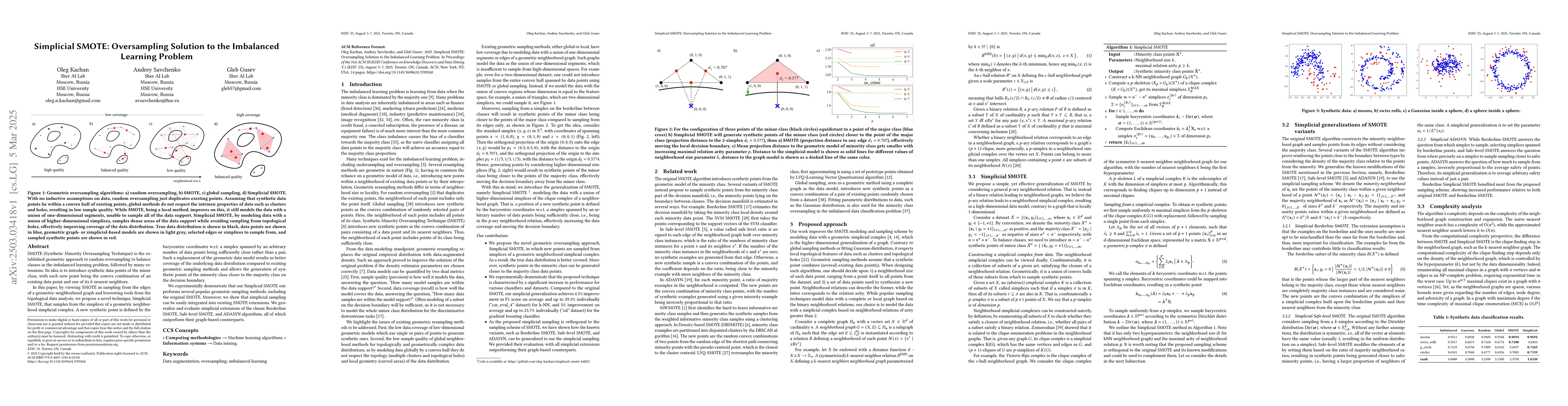 Thumbnail for Simplicial SMOTE: Oversampling Solution to the Imbalanced Learning
  Problem