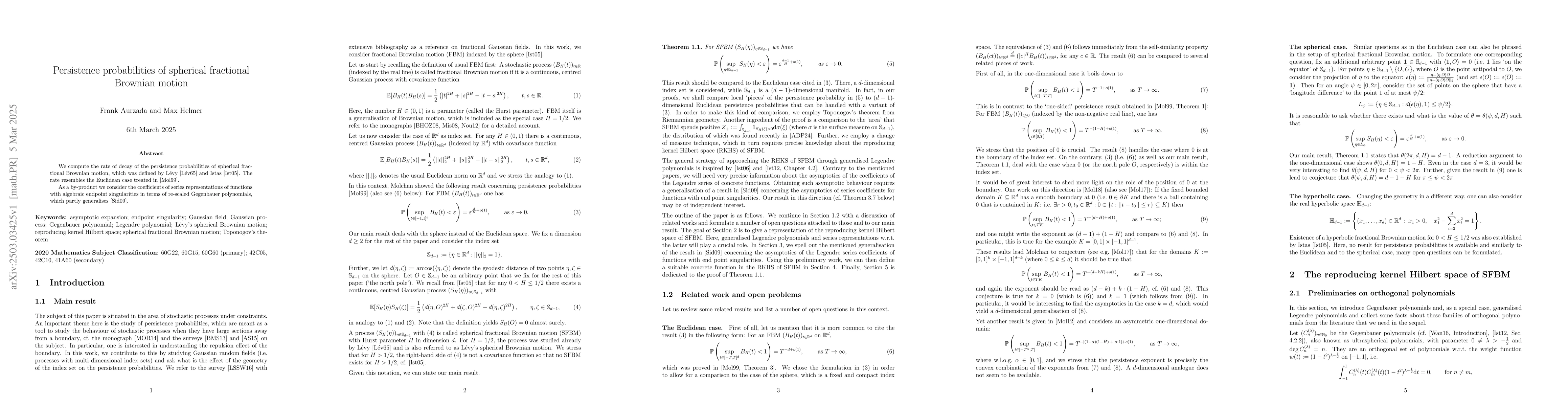 Thumbnail for Persistence probabilities of spherical fractional Brownian motion