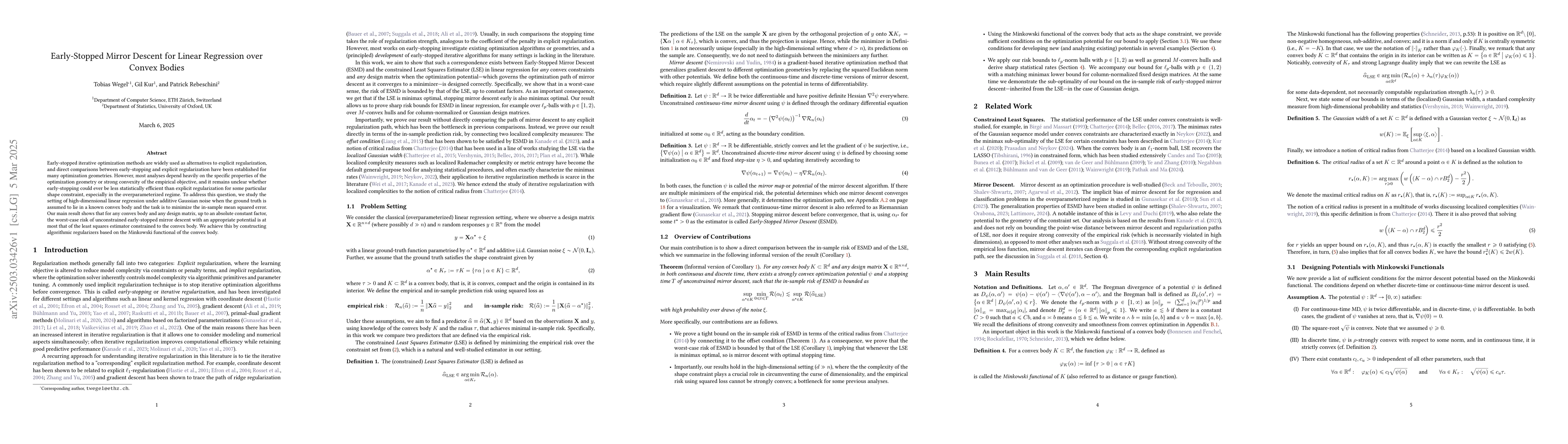Thumbnail for Early-Stopped Mirror Descent for Linear Regression over Convex Bodies