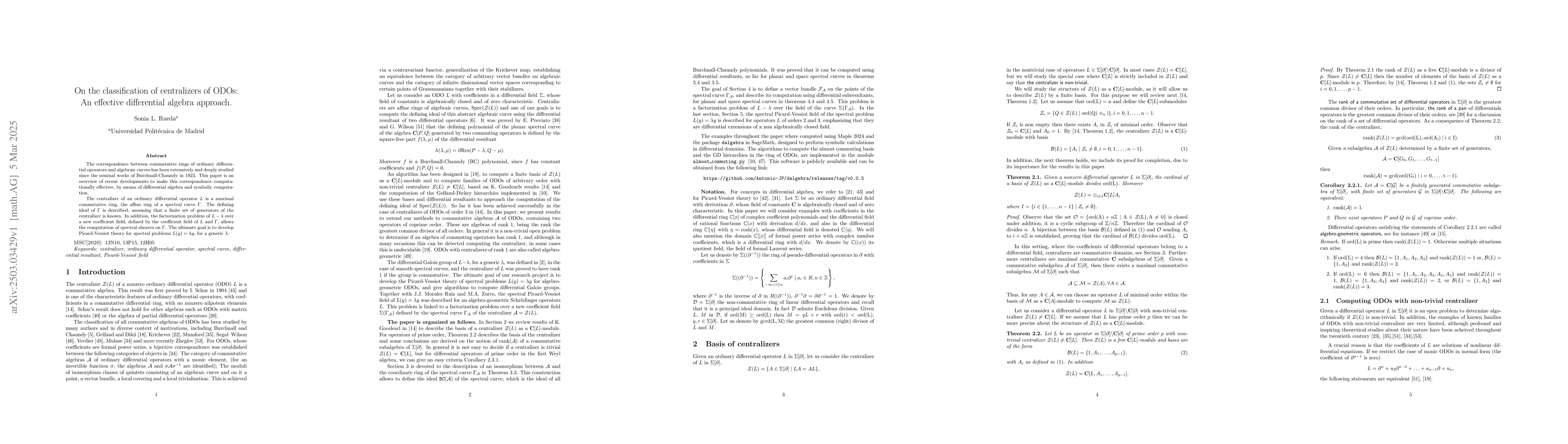 Thumbnail for On the classification of centralizers of ODOs: An effective differential
  algebra approach