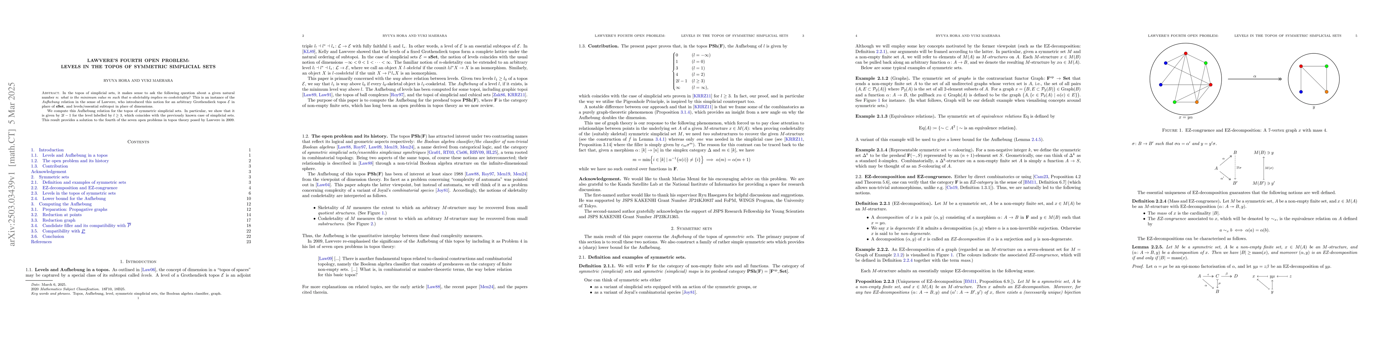 Thumbnail for Lawvere's fourth open problem: Levels in the topos of symmetric
  simplicial sets