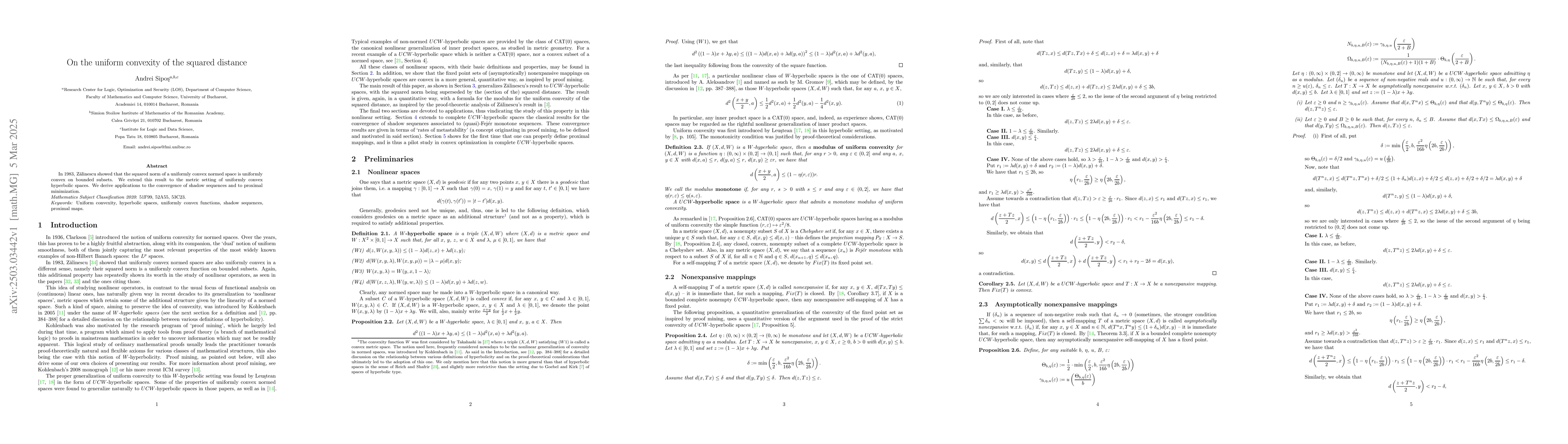 Thumbnail for On the uniform convexity of the squared distance