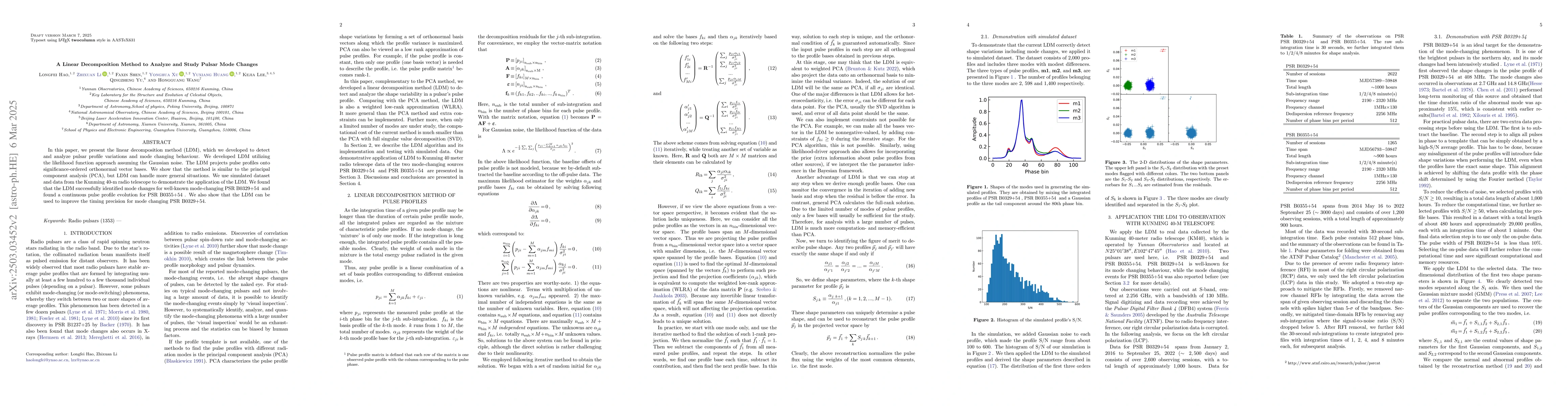 Thumbnail for A Linear Decomposition Method to Analyze and Study Pulsar Mode Changes