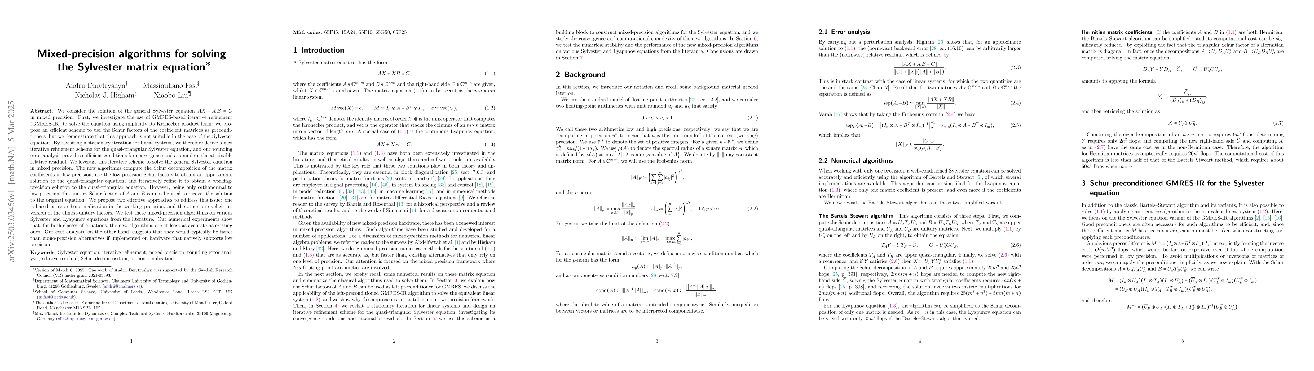 Thumbnail for Mixed-precision algorithms for solving the Sylvester matrix equation